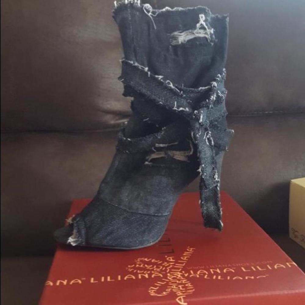 Denim booties